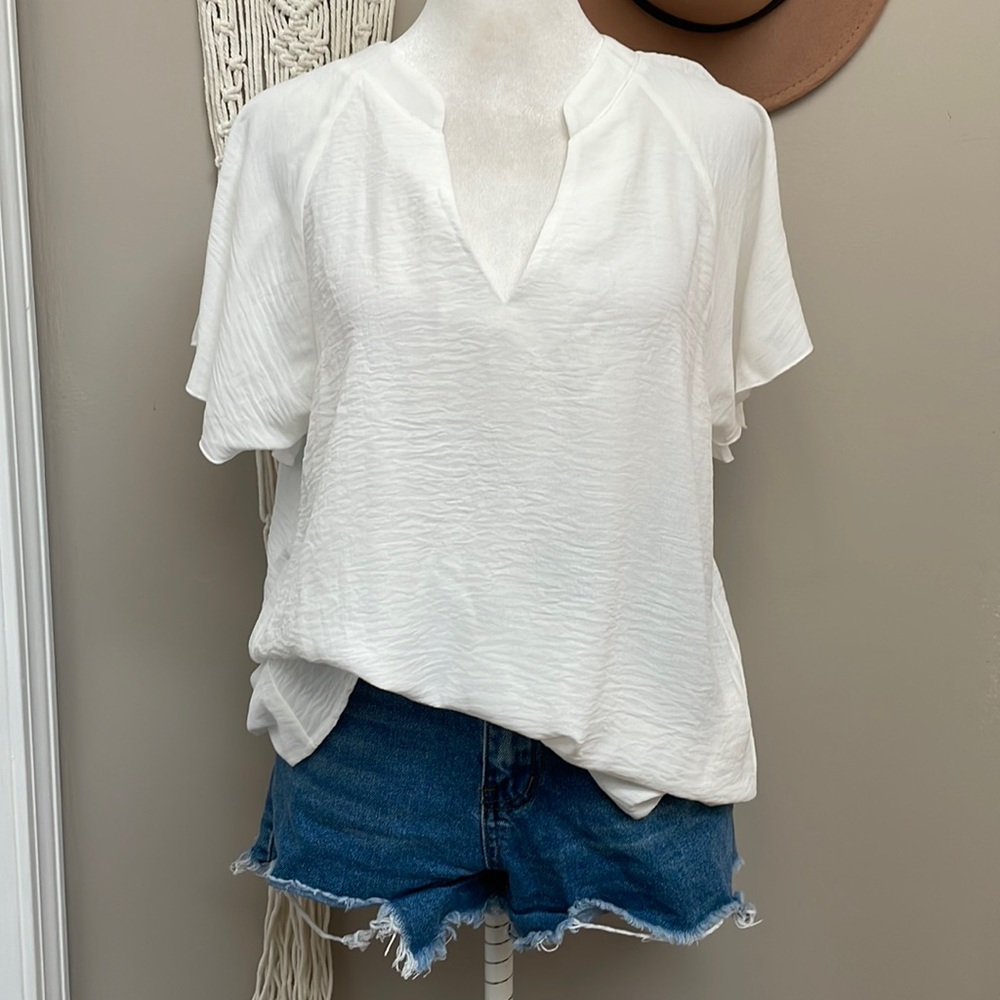 VIVIfashion | Business Casual V-Neck Ruffle Sleeve Chiffon Blouse - L